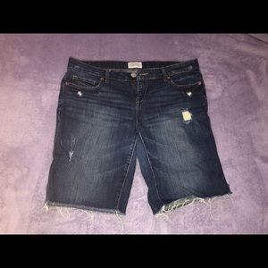 Aeropostale Dark Wash Distressed Midi Shorts